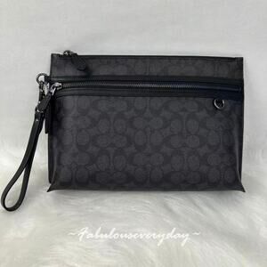 COACH Carry All Pouch In Signature Canvas CY985 Charcoal/Black $250 NWT